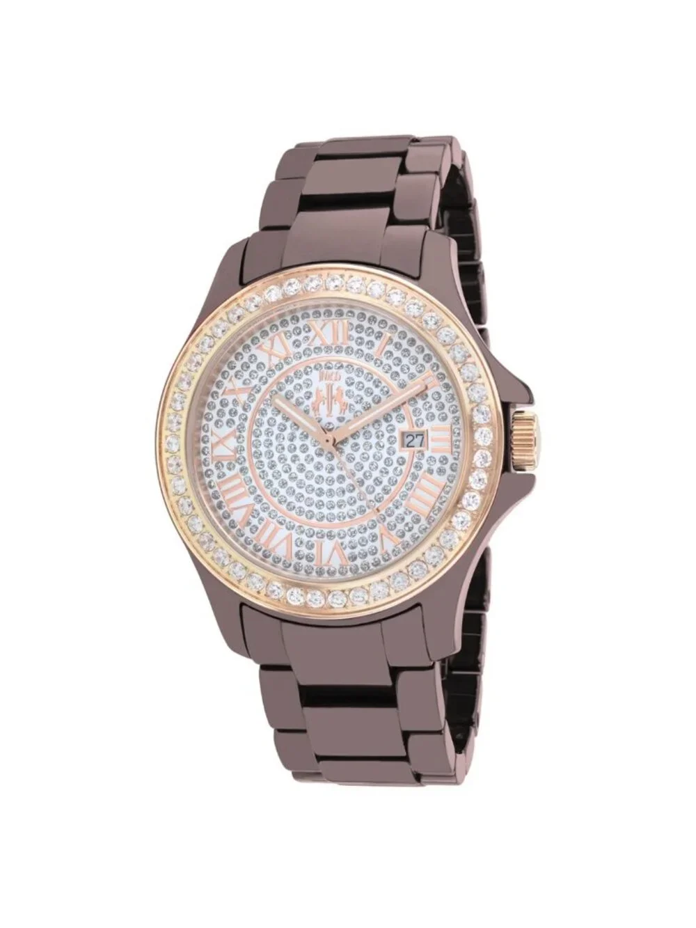 NWT Jivago Ceramic Crystal Pave Dial Ladies Maroon Watch